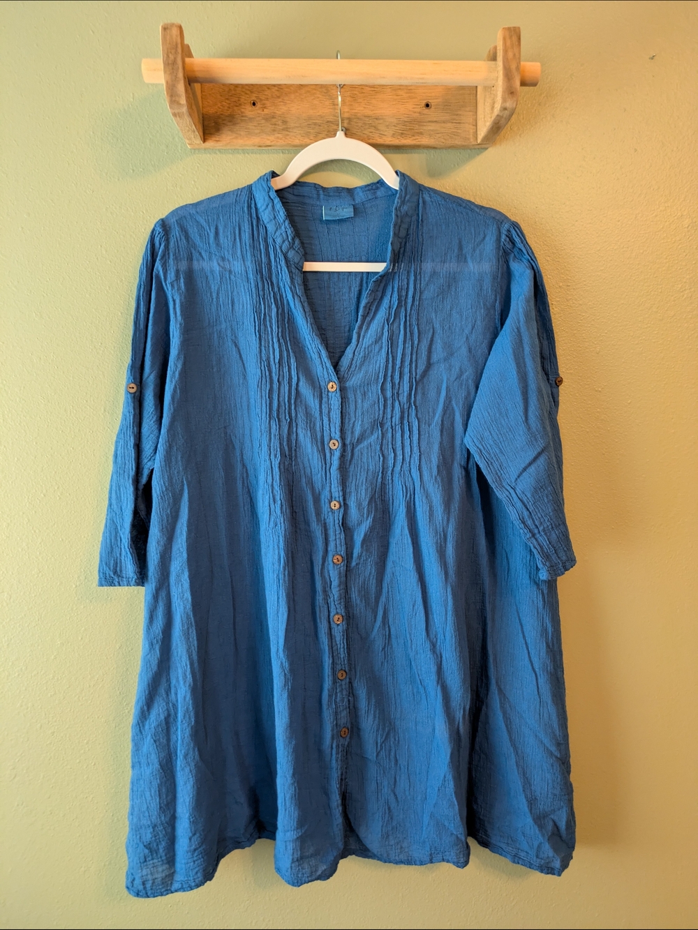 1st Clothing Brand Oversized Lightweight Tunic Button-Up 100% Cotton Blue Sz M